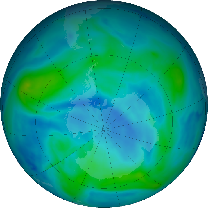 Antarctic ozone map for 05 March 2018
